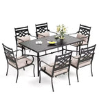 Captiva Designs – Ensemble de salle à manger 7 pièces pour patio avec table à plateau à lattes en acier et chaises en métal avec coussins d'assise et oreillers lombaires