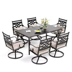 Captiva Designs – Ensemble de salle à manger 7 pièces pour patio avec table à plateau à lattes en acier et chaises en métal avec coussins d'assise et oreillers lombaires