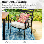 Captiva Designs – Ensemble de salle à manger 7 pièces pour patio avec table à plateau à lattes en acier et chaises en métal avec coussins d'assise et oreillers lombaires