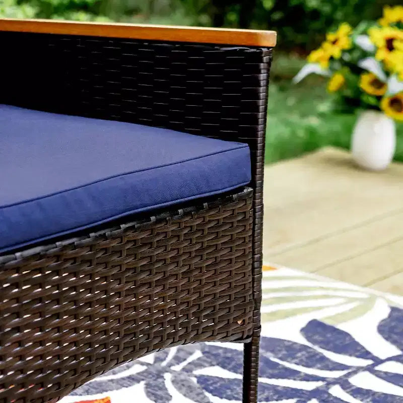 Captiva Designs 7Pc Patio Dining Oil Finished Tabletop Acacia Wood Table & Rattan Chairs