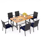 Captiva Designs 7Pc Patio Dining Oil Finished Tabletop Acacia Wood Table & Rattan Chairs