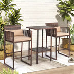 VINGLI Ensemble de bar de terrasse 3 pièces en osier, table de bar et tabourets de bar d'extérieur avec étagère de rangement et coussins, table et chaises d'extérieur hauteur bar