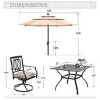 Captiva Designs Table de salle à manger d'extérieur 6 pièces en acier et chaises pivotantes en métal et parasol de marché
