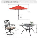 Captiva Designs Table de salle à manger d'extérieur 6 pièces en acier et chaises pivotantes en métal et parasol de marché