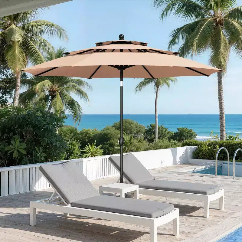 Captiva Designs Table de salle à manger d'extérieur 6 pièces en acier et chaises pivotantes en métal et parasol de marché