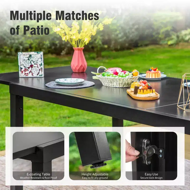 Captiva Designs 9pc Outdoor Patio Expandable Steel Dining Table & & Crescent Arm Rattan Chairs