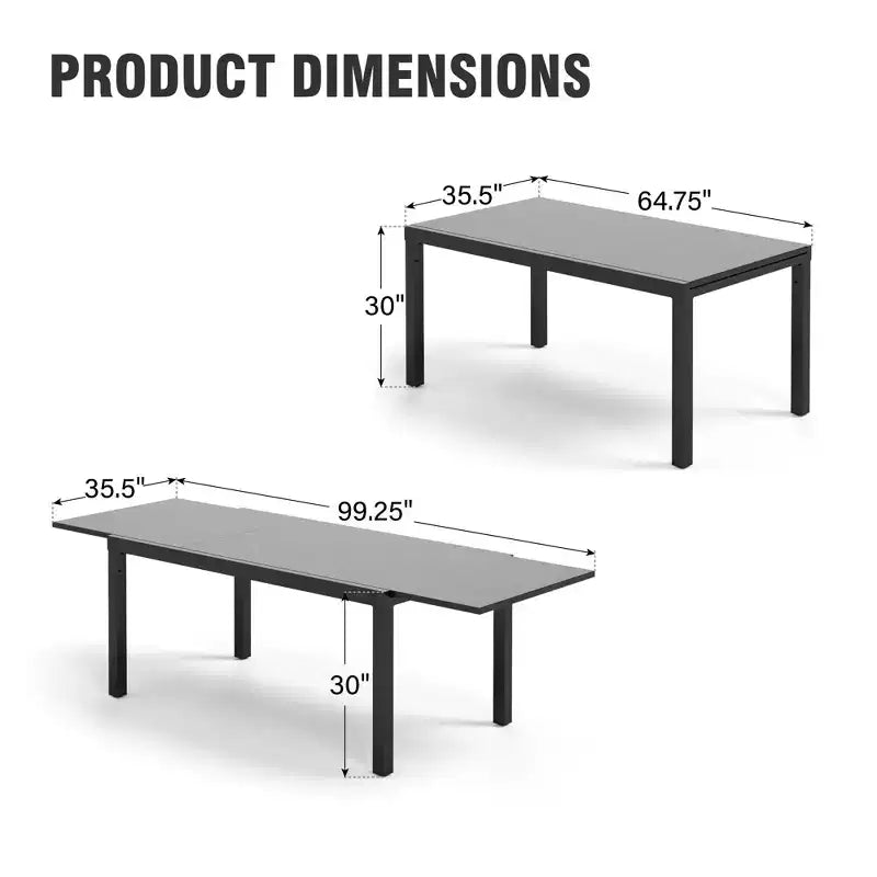 Captiva Designs 9pc Outdoor Patio Expandable Steel Dining Table & & Crescent Arm Rattan Chairs