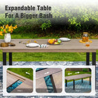 Captiva Designs 9pc Outdoor Patio Expandable Steel Dining Table & & Crescent Arm Rattan Chairs