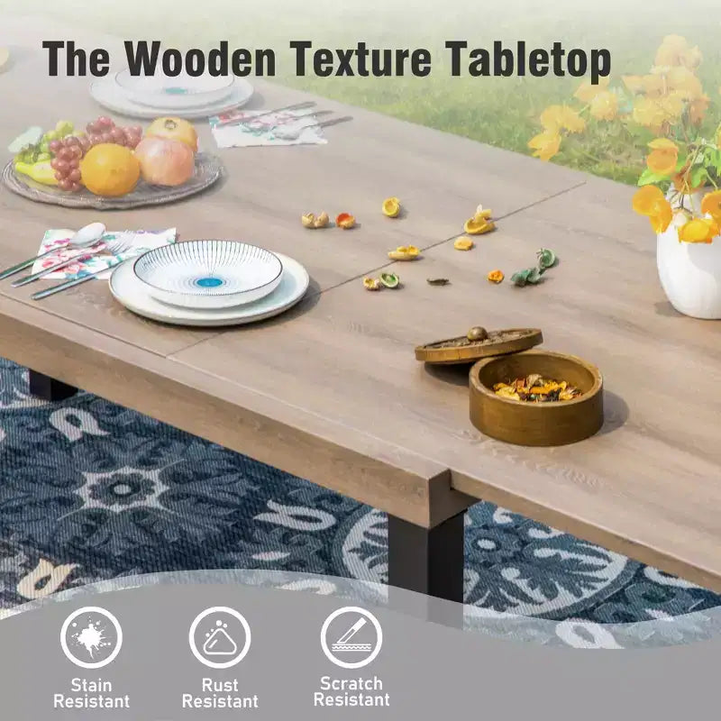 Captiva Designs 9pc Outdoor Patio Expandable Steel Dining Table & & Crescent Arm Rattan Chairs