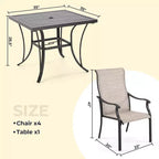 HAPPATIO Ensemble de salle à manger pour patio, ensemble de salle à manger 5 pièces, 4 chaises de salle à manger en textilène et 1 table à manger carrée. Facile à entretenir et résistant aux intempéries