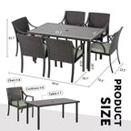 Ensemble de salle à manger 7 pièces HAPPATIO, ensemble de salle à manger d'extérieur. Meubles de salle à manger en rotin. Ensemble de salle à manger d'extérieur pour 6 personnes.