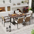 HAPPATIO 7 Piece Patio Dining Set Outdoor, 6 Wicker Chairs with Aluminum Frame and Olefin Cushions, Wooden Dining Table for Backyard Garden Porch