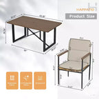 HAPPATIO Ensemble de salle à manger 7 pièces pour patio, 6 chaises en osier avec cadre en aluminium et coussins en oléfine, table à manger en bois pour jardin, cour ou porche