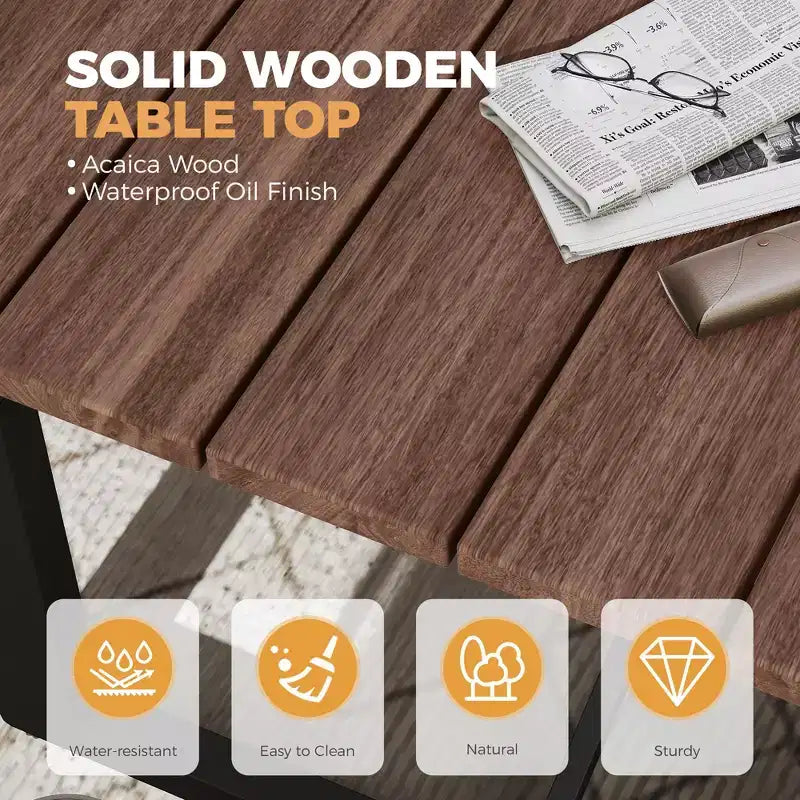 HAPPATIO Ensemble de salle à manger 7 pièces pour patio, 6 chaises en osier avec cadre en aluminium et coussins en oléfine, table à manger en bois pour jardin, cour ou porche