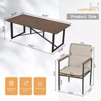 HAPPATIO 9 Piece Patio Dining Set, 8 Wicker Chairs with Aluminum Frame and Olefin Cushions, Wooden Dining Table with Umbrella Hole for Backyard Porch