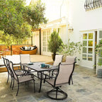 HAPPATIO Ensemble de salle à manger d'extérieur 7 pièces, ensemble de salle à manger de patio, 2 chaises pivotantes, 4 chaises de salle à manger à pieds, ensemble de meubles en textilène pour terrasse, jardin, piscine