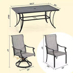 HAPPATIO Ensemble de salle à manger d'extérieur 7 pièces, ensemble de salle à manger de patio, 2 chaises pivotantes, 4 chaises de salle à manger à pieds, ensemble de meubles en textilène pour terrasse, jardin, piscine