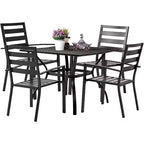 VINGLI 5-Piece Outdoor Dining Set, Metal Patio Dining Set for 4, Square Dining Table with Umbrella Hole & 4 Patio Chairs for Porch, Balcony