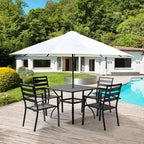 VINGLI Ensemble de salle à manger d'extérieur 5 pièces, ensemble de salle à manger de patio en métal pour 4, table à manger carrée avec trou pour parasol et 4 chaises de patio pour porche, balcon