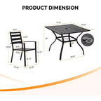 VINGLI Ensemble de salle à manger d'extérieur 5 pièces, ensemble de salle à manger de patio en métal pour 4, table à manger carrée avec trou pour parasol et 4 chaises de patio pour porche, balcon