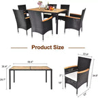 VINGLI Ensemble de salle à manger d'extérieur 7 pièces, mobilier de jardin en osier pour 6 personnes avec table en bois d'acacia, table et chaises d'extérieur pour jardin