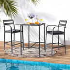 VINGLI Ensemble de bar d'extérieur 3 pièces, table haute de bar en aluminium et 2 chaises avec coussins, mobilier de terrasse hauteur comptoir pour jardin, piscine