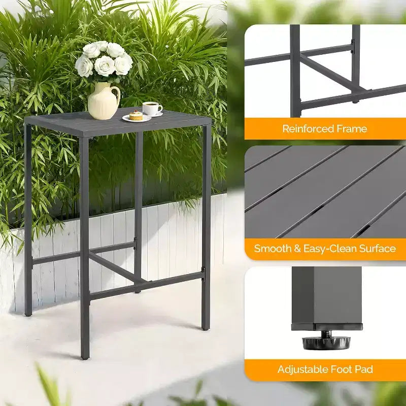 VINGLI Ensemble de bar d'extérieur 3 pièces, table haute de bar en aluminium et 2 chaises avec coussins, mobilier de terrasse hauteur comptoir pour jardin, piscine