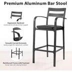 VINGLI Ensemble de bar d'extérieur 3 pièces, table haute de bar en aluminium et 2 chaises avec coussins, mobilier de terrasse hauteur comptoir pour jardin, piscine