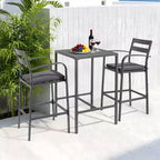 VINGLI Ensemble de bar d'extérieur 3 pièces, table haute de bar en aluminium et 2 chaises avec coussins, mobilier de terrasse hauteur comptoir pour jardin, piscine