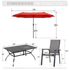 Captiva Designs - Ensemble repas de jardin 8 pièces : table en acier à lattes, chaises empilables en aluminium et parasol de marché