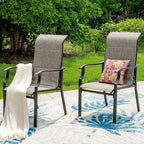 Captiva Designs 5pc Outdoor Patio Slat-top Black Round Dining Steel Table & Steel Frame Sling Chairs