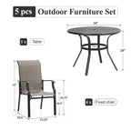 Captiva Designs 5pc Outdoor Patio Slat-top Black Round Dining Steel Table & Steel Frame Sling Chairs