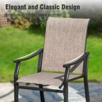 Captiva Designs 5pc Outdoor Patio Slat-top Black Round Dining Steel Table & Steel Frame Sling Chairs
