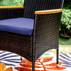 Captiva Designs 7pc Outdoor Patio Slat-top Dining Steel Table & Rattan Chairs with Removable Cushions