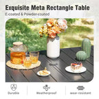 Captiva Designs 7pc Outdoor Patio Slat-top Dining Steel Table & Rattan Chairs with Removable Cushions