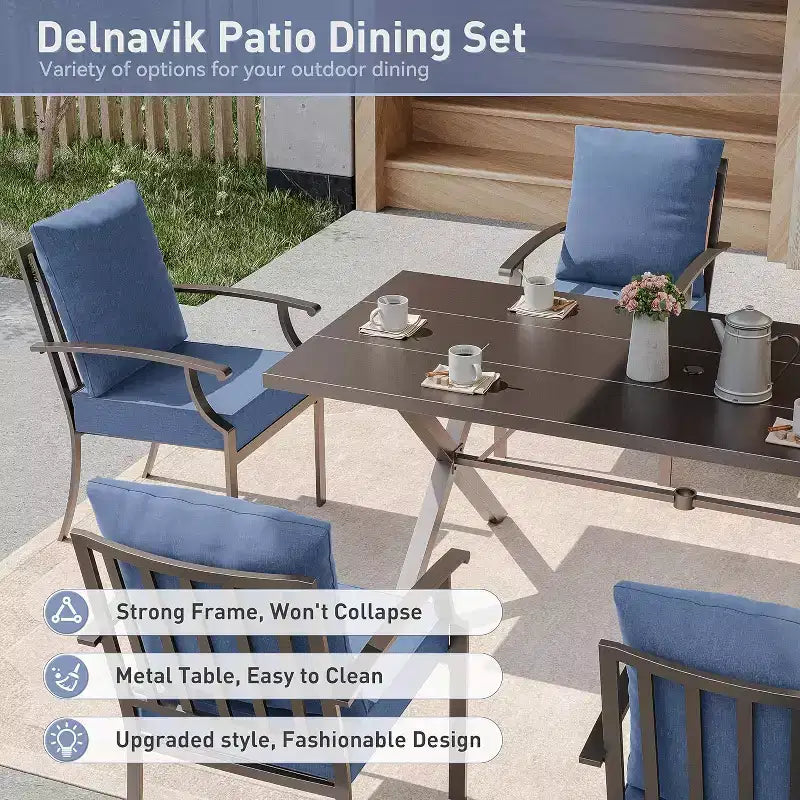 ALAULM Ensemble de Salle à Manger d'extérieur 16 pièces, Meubles de Patio en Métal avec 14 Chaises Fixes et 2 Grandes Tables avec Parasol pour Jardin