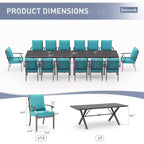 ALAULM Ensemble de Salle à Manger d'extérieur 16 pièces, Meubles de Patio en Métal avec 14 Chaises Fixes et 2 Grandes Tables avec Parasol pour Jardin