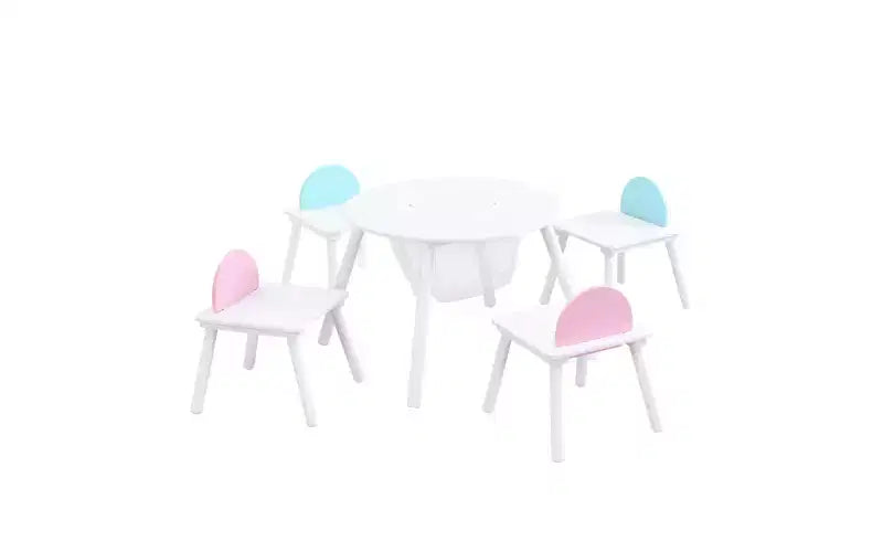 Table de panneau pour enfants avec 4 chaises, chaises de cuisine avec rangement caché, chaises artistiques modernes pour salle à manger, chambre d'enfants, blanc