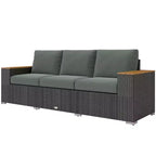 3-Seat Outdoor Patio Sofa with Cushions, PE Rattan Wicker Sofa with Wide Armrests, Outdoor Wicker Couch
