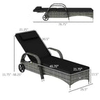 2 Reclining Chaise Lounge Chairs, Rolling Outdoor Chairs with Cushion, Pillow, Headrest, Armrests, and Wheels