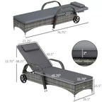 2 Reclining Chaise Lounge Chairs, Rolling Outdoor Chairs with Cushion, Pillow, Headrest, Armrests, and Wheels