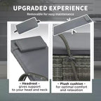 2 Reclining Chaise Lounge Chairs, Rolling Outdoor Chairs with Cushion, Pillow, Headrest, Armrests, and Wheels
