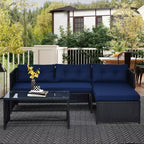 3 Piece Patio Furniture Set, Rattan Outdoor Sofa Set with Chaise Lounge & Loveseat, Soft Cushions, Tempered Glass Table, L-Shaped Sectional Couch