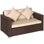 Outdoor Wicker Loveseat, Patio Furniture Couch with Cushions, 2 Seats PE Rattan Sofa, 2 Throw Pillows