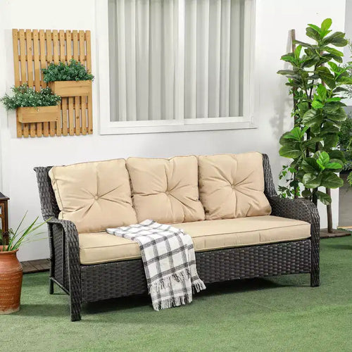 Canapé d'extérieur 3 places avec 4 coussins épais, Canapé de jardin