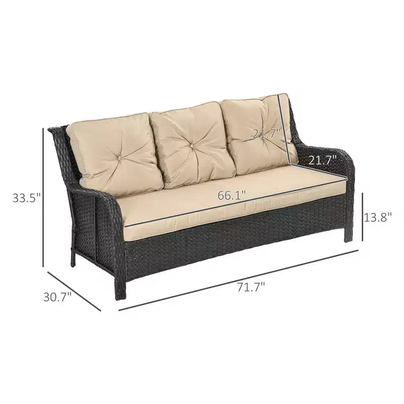 Canapé d'extérieur 3 places avec 4 coussins épais, Canapé de jardin