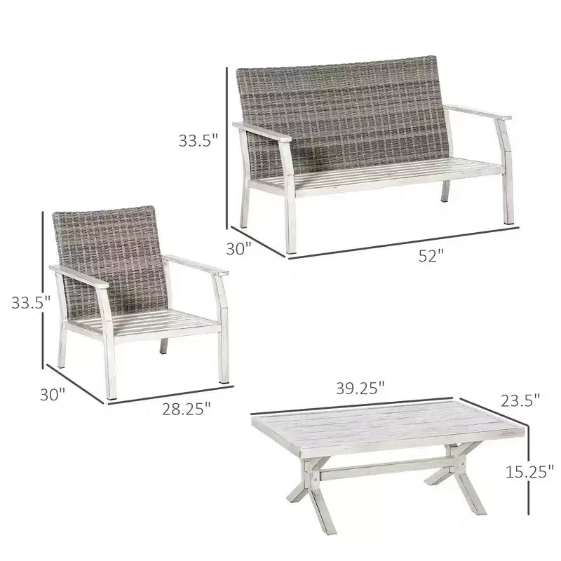 4 Pieces Patio Furniture Set with Cushions, Outdoor Wicker Conversation Sofa Sets, Aluminum Frame Sofa Sets for Backyard, Poolside, Garden
