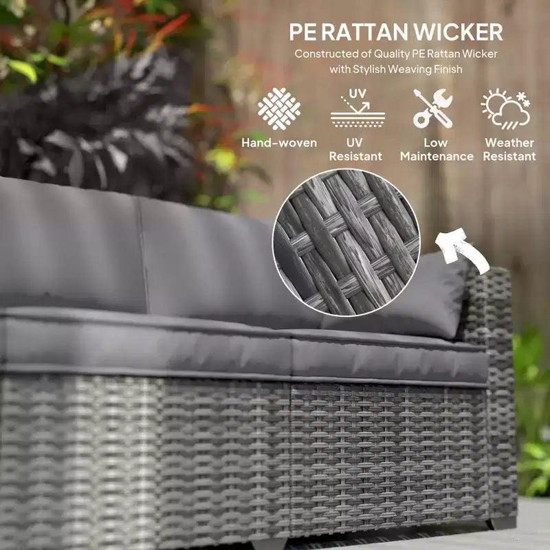 3 Seater Wicker Sofa with Side Trays, Outdoor Patio Couch with 6 Thick Back Cushions, Deep Seating