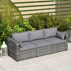 3 Seater Wicker Sofa with Side Trays, Outdoor Patio Couch with 6 Thick Back Cushions, Deep Seating