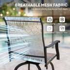 Set of 2 Outdoor Swivel Bar Stools with Armrests, Bar Height Patio Chairs with Steel Frame for Balcony, Poolside